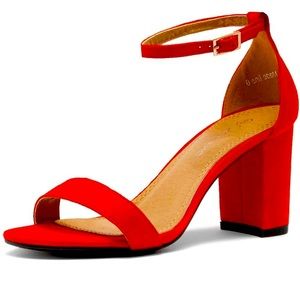 Red High Block Heels Pump Ankle Strap Shoes 
Sz 8 Homecoming Shoe Land Madeline